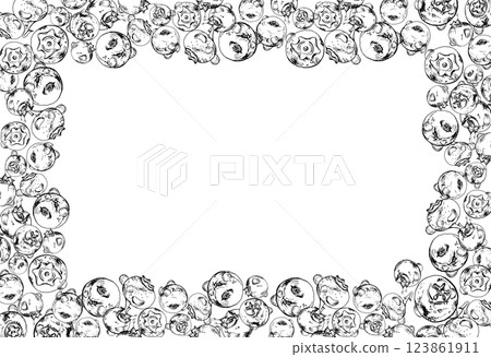Blueberry blackberry, hand drawn in ink vector, group of scattered ripe forest berry with drops, blue and sketch. Border frame isolated illustration, for restaurant, cafe menu, wedding, farmers market 123861911