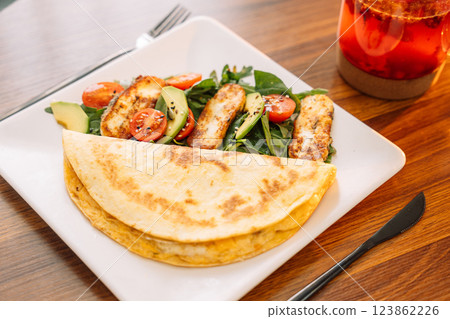 Cheese tortilla in a cafe Cheese tortilla in a cafe 123862226