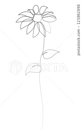 Continuous single line drawing of wild flower. Trendy hand drawn line art, botanical design. Vector illustration. Continuous single line drawing of wild flower. Trendy hand drawn line art, botanical design. Vector illustration. 123862898