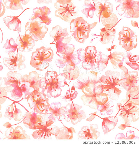 Spring watercolor seamless pattern. Watercolour florals. Pink flowers Spring watercolor seamless pattern. Watercolour florals. Pink flowers 123863002