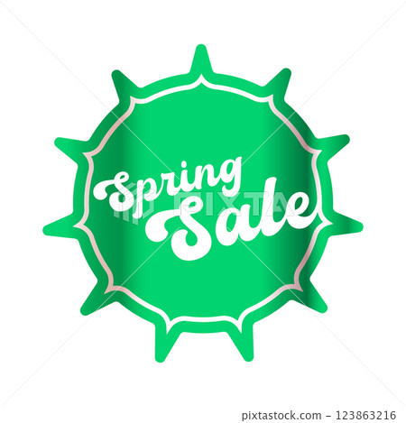 Spring sale round modern green sticker isolated on white. Green Price sticker, sale sticker, price tag, modern label, sale or discount sticker, promotional badge set, shopping label png. Spring sale round modern green sticker isolated on white. Green Price sticker, sale sticker, price tag, modern label, sale or discount sticker, promotional badge set, shopping label png. 123863216