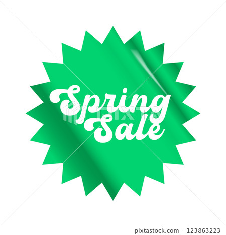 Spring sale round modern green sticker isolated on white. Green Price sticker, sale sticker, price tag, modern label, sale or discount sticker, promotional badge set, shopping label png. Spring sale round modern green sticker isolated on white. Green Price sticker, sale sticker, price tag, modern label, sale or discount sticker, promotional badge set, shopping label png. 123863223