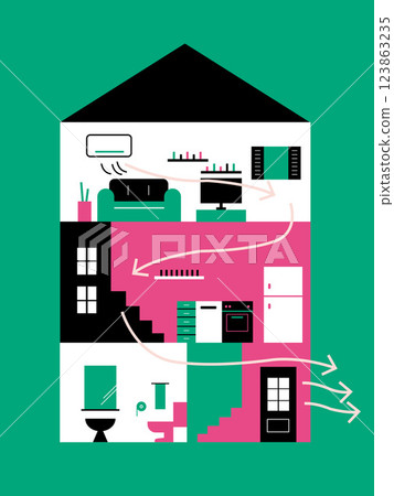 Residential air conditioning illustration 123863235