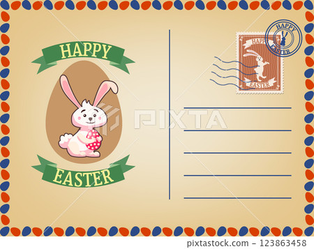 Easter postcard with stamps 123863458