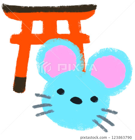 簡單插圖，蠟筆觸感，十二生肖，鼠年圖像 123863790