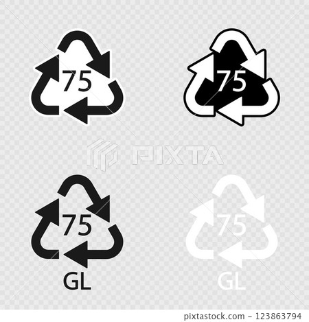 Low Lead Glass. Glass recycling code 75 GL Set. 123863794