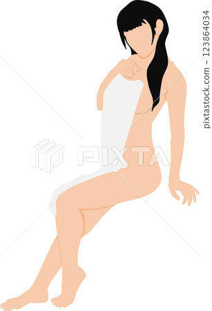 Illustration of a woman entering a hot spring 123864034