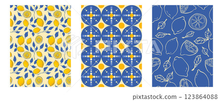 Amalfi pattern set with Mediterranean lemon motifs 123864088