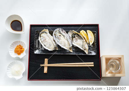 冬季品嚐生牡蠣和清酒 123864307