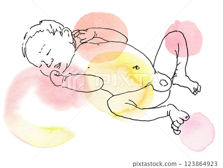 Hand-drawn watercolor illustration of a sleeping baby Hand-drawn watercolor illustration of a sleeping baby 123864923