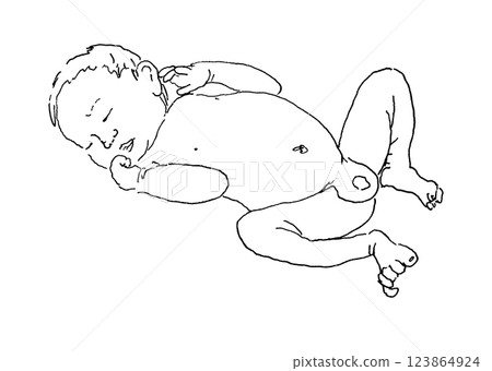 手繪線描熟睡的嬰兒 手繪線描熟睡的嬰兒 123864924