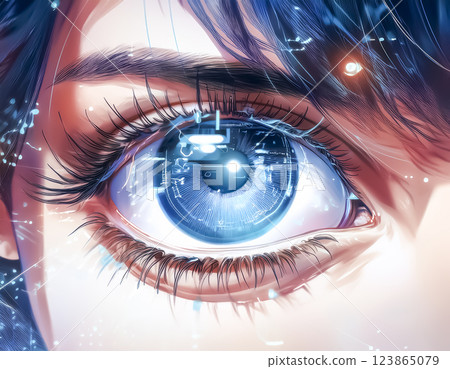 Illustration material of a holographic display and close-up of the eyes 123865079