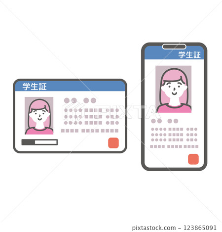 女大學生卡及智慧型手機應用學生證插圖 123865091
