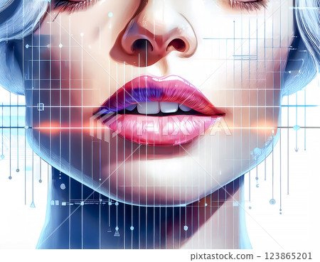 Illustration material of a woman having her voice data analyzed Illustration material of a woman having her voice data analyzed 123865201