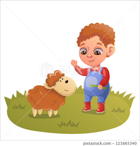 Illustration of a child doing gardening and animal husbandry 123865340