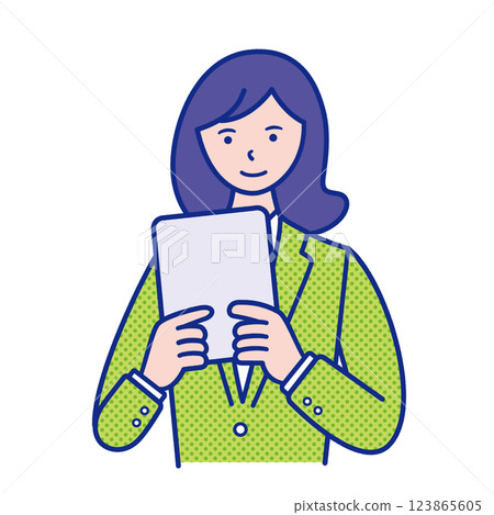 Illustration material of a female student holding a tablet Illustration material of a female student holding a tablet 123865605