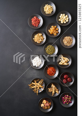 Various herbal medicine ingredients 123865825