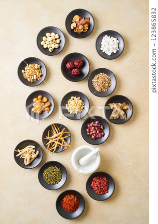 Various herbal medicine ingredients 123865832