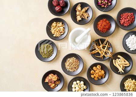 Various herbal medicine ingredients Various herbal medicine ingredients 123865836