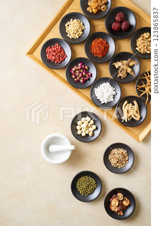 Various herbal medicine ingredients Various herbal medicine ingredients 123865837