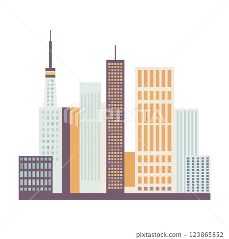 Illustration of a city with rows of buildings 123865852