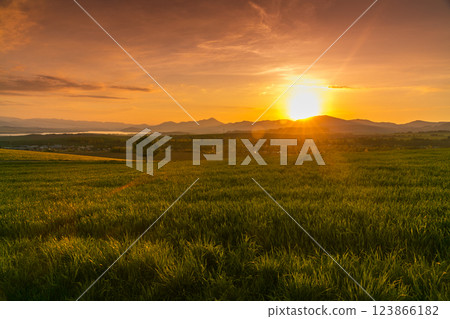 Liptov - region of Slovakia. Sunset over Liptov in the background with Liptovska Mara and the Western Tatras around. Slovakia 123866182