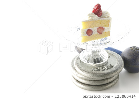 Strawberry shortcake, dumbbell plate and dumbbells 123866414