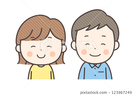 一對微笑的年輕夫婦的上身插圖 123867249