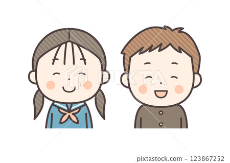 穿著校服的男孩和女孩微笑的上身插圖 123867252