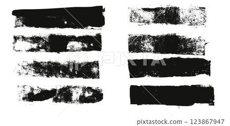 Straight thick grunge underlines. Linocut rolled brush stroke set. Handmade ink rectangle rough stamps. Vector black paint lines shapes. Dry marker or brayer smear textures. Callout edged figures Straight thick grunge underlines. Linocut rolled brush stroke set. Handmade ink rectangle rough stamps. Vector black paint lines shapes. Dry marker or brayer smear textures. Callout edged figures 123867947