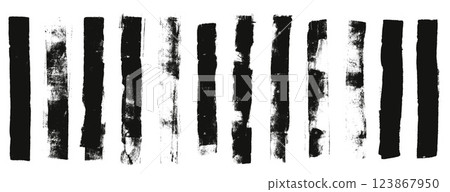 Grunge brush paint stokes. Brayer ink black lines. Thick paint rolled stripe stamps set Vector smear stain labels collection isolated on white background. Ragged abstract rectangle paintbrush figures Grunge brush paint stokes. Brayer ink black lines. Thick paint rolled stripe stamps set Vector smear stain labels collection isolated on white background. Ragged abstract rectangle paintbrush figures 123867950