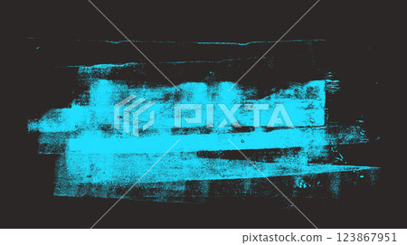 Ink roller shape bold background. Linocut texture. Grunge letterpress rectangles. Blue vibrant painted striped brayer lines. Painted stains. Vector lino template 123867951