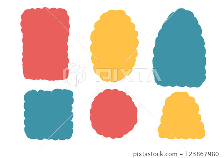 Kids scallop shape set. Childish text boxes frames pack. Oval, circle and rectangle figures. Vector hand drawn Quotation callouts kindergarten stickers . Flat kid geometric blanks collection isolated Kids scallop shape set. Childish text boxes frames pack. Oval, circle and rectangle figures. Vector hand drawn Quotation callouts kindergarten stickers . Flat kid geometric blanks collection isolated 123867980
