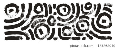 Squiggle and circles paint lines. Vector hand drawn wave round ink shapes composition. Abstract black curve freehand graphic elements. Scribble paintbrush wobble grunge illustration 123868010
