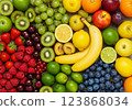 Multicolor fruit background, top view 123868034