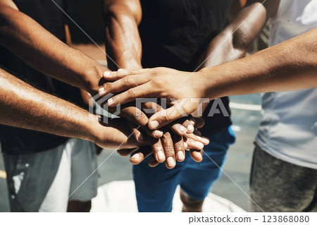 Hands, teamwork and fitness support for athlete motivation, collaboration and goals above. Closeup sports friends connect, celebration and trust in solidarity, community partnership and achievement Hands, teamwork and fitness support for athlete motivation, collaboration and goals above. Closeup sports friends connect, celebration and trust in solidarity, community partnership and achievement 123868080