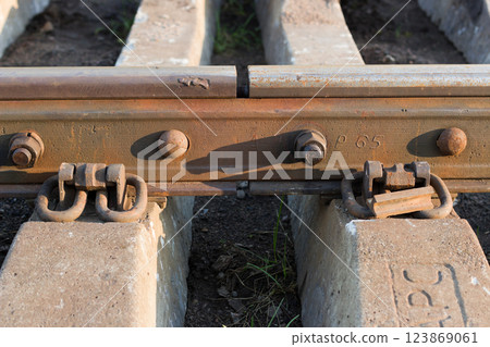 Railroad rail joint gap closeup Railroad rail joint gap closeup 123869061