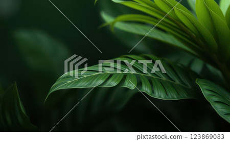 a close up of a bunch of green leaves on a black background 123869083