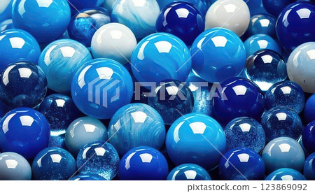 AI image: Lots of blue and white marbles 123869092