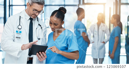 Doctor, woman nurse and healthcare team consulting medical treatment or insurance in hospital. Senior medical professional planning, research collaboration and conversation about clinic medicine Doctor, woman nurse and healthcare team consulting medical treatment or insurance in hospital. Senior medical professional planning, research collaboration and conversation about clinic medicine 123869107