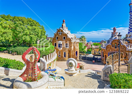 Barcelona. Gorgeous and amazing Park Guel . Barcelona. Gorgeous and amazing Park Guel . 123869222