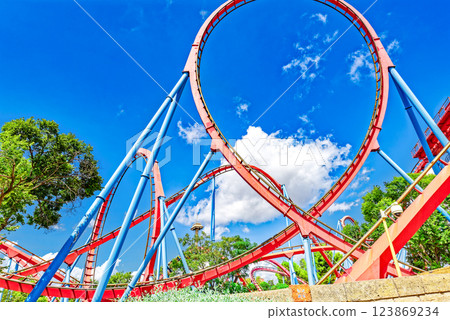 Roller Coaster in funny amusement park. 123869234