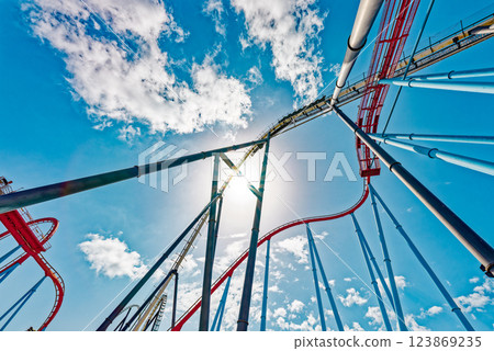 Roller Coaster in funny amusement park. 123869235