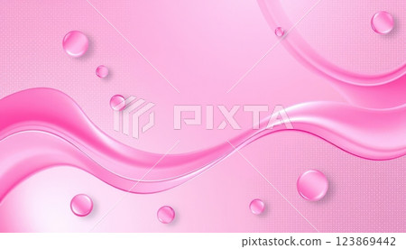pink liquid flowing down a pink background with bubbles 123869442