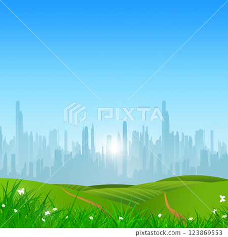 spring landscape and cityscape background spring landscape and cityscape background 123869553