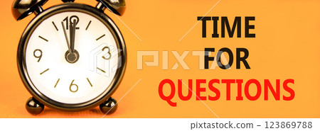Time for questions symbol. Concept words Time for questions on beautiful orange paper. Beautiful orange background. Black alarm clock. Business time for questions concept. Copy space. Time for questions symbol. Concept words Time for questions on beautiful orange paper. Beautiful orange background. Black alarm clock. Business time for questions concept. Copy space. 123869788