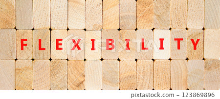 Flexibility symbol. Concept word Flexibility on beautiful wooden blocks. Beautiful wooden blocks background. Business flexibility concept. Copy space. 123869896