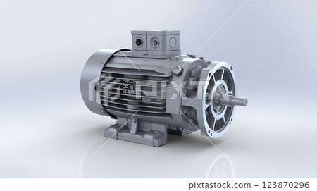 Industrial electric motor device with metallic components and mechanical engineering design details Industrial electric motor device with metallic components and mechanical engineering design details 123870296