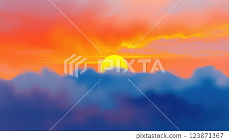a view of a sunset over the clouds with a bright sun 123871367