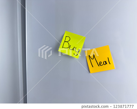 Reminder on refrigerator with inscription buy meal 123871777